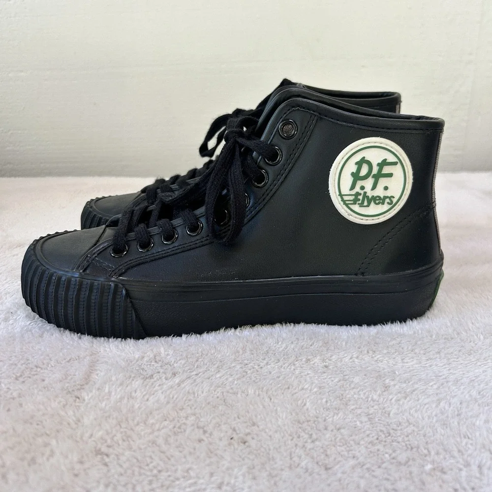PF Flyers Center Hi Top Shoes Leather Sandlot Benny The Jet Triple Blk M 4/W 5.5